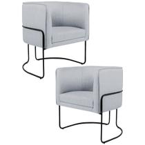 Kit 2 Poltronas Decorativas Base Aço Betina Linho Cinza - Domi Kit 2 Poltronas Decorativas Base Aço Betina Linho Cinza - Domi