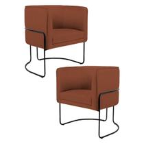 Kit 2 Poltronas Decorativas Base Aço Betina Linho Laranja - Domi Kit 2 Poltronas Decorativas Base Aço Betina Linho Laranja - Domi