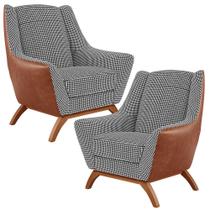 Kit 2 Poltronas Decorativas Base Em Madeira Juliet D02 material sintético Camel B-14 Pied Poule - Lyam Decor Kit 2 Poltronas Decorativas Base Em Madeira Juliet D02 material sintético Camel B-14 Pied Poule - Lyam Decor