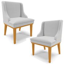 Kit 2 Poltronas Decorativas Base Fixa de Madeira Firenze Linho Cinza/Castanho G19 - Gran Belo Kit 2 Poltronas Decorativas Base Fixa de Madeira Firenze Linho Cinza/Castanho G19 - Gran Belo