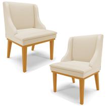 Kit 2 Poltronas Decorativas Base Fixa de Madeira Firenze PU Bege/Castanho G19 - Gran Belo Kit 2 Poltronas Decorativas Base Fixa de Madeira Firenze PU Bege/Castanho G19 - Gran Belo