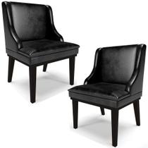 Kit 2 Poltronas Decorativas Base Fixa de Madeira Firenze PU Preto Brilho G19 - Gran Belo Kit 2 Poltronas Decorativas Base Fixa de Madeira Firenze PU Preto Brilho G19 - Gran Belo