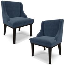 Kit 2 Poltronas Decorativas Base Fixa de Madeira Firenze Suede Azul Marinho/Preto G19 - Gran Belo Kit 2 Poltronas Decorativas Base Fixa de Madeira Firenze Suede Azul Marinho/Preto G19 - Gran Belo