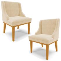 Kit 2 Poltronas Decorativas Base Fixa de Madeira Firenze Suede Bege/Castanho G19 - Gran Belo Kit 2 Poltronas Decorativas Base Fixa de Madeira Firenze Suede Bege/Castanho G19 - Gran Belo