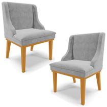 Kit 2 Poltronas Decorativas Base Fixa de Madeira Firenze Suede Cinza/Castanho G19 - Gran Belo Kit 2 Poltronas Decorativas Base Fixa de Madeira Firenze Suede Cinza/Castanho G19 - Gran Belo