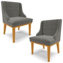 Kit 2 Poltronas Decorativas Base Fixa de Madeira Firenze Suede Grafite/Castanho G19 - Gran Belo Kit 2 Poltronas Decorativas Base Fixa de Madeira Firenze Suede Grafite/Castanho G19 - Gran Belo