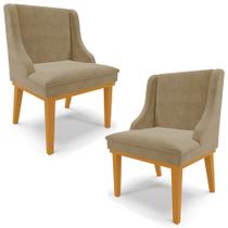 Kit 2 Poltronas Decorativas Base Fixa de Madeira Firenze Suede Nude/Castanho G19 - Gran Belo Kit 2 Poltronas Decorativas Base Fixa de Madeira Firenze Suede Nude/Castanho G19 - Gran Belo
