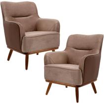 Kit 2 Poltronas Decorativas Base Fixa Madeira Isabella Veludo Importado Bege Escuro C68 - Lyam Decor Kit 2 Poltronas Decorativas Base Fixa Madeira Isabella Veludo Importado Bege Escuro C68 - Lyam Decor