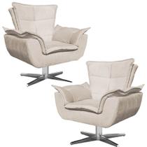 Kit 2 Poltronas Decorativas Base Giratória Cromada Charger Suede Bege G19 - Gran Belo Kit 2 Poltronas Decorativas Base Giratória Cromada Charger Suede Bege G19 - Gran Belo