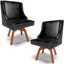Kit 2 Poltronas Decorativas Base Giratória de Madeira Firenze PU Preto Brilho/Natural G19 - Gran Belo Kit 2 Poltronas Decorativas Base Giratória de Madeira Firenze PU Preto Brilho/Natural G19 - Gran Belo