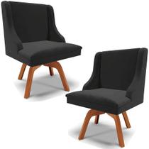 Kit 2 Poltronas Decorativas Base Giratória de Madeira Firenze Veludo Preto/Natural G19 - Gran Belo Kit 2 Poltronas Decorativas Base Giratória de Madeira Firenze Veludo Preto/Natural G19 - Gran Belo