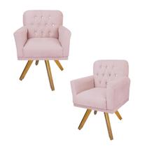 Kit 2 Poltronas Decorativas Base Giratória de Madeira Quarto Anitta Suede Rosa Bebe LM DECOR