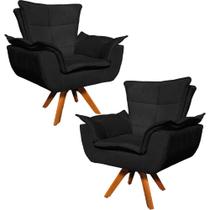 Kit 2 Poltronas Decorativas Base Giratória em Madeira Charger Suede Preto G19 - Gran Belo Kit 2 Poltronas Decorativas Base Giratória em Madeira Charger Suede Preto G19 - Gran Belo