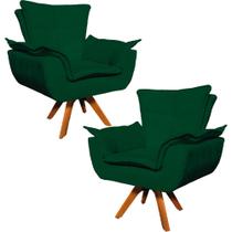 Kit 2 Poltronas Decorativas Base Giratória em Madeira Charger Suede Verde G19 - Gran Belo