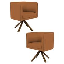 Kit 2 Poltronas Decorativas Base Giromad Madeira Betina B-262 Veludo Telha - Domi