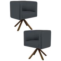 Kit 2 Poltronas Decorativas Base Giromad Madeira Betina B-317 Veludo Cinza - Domi Kit 2 Poltronas Decorativas Base Giromad Madeira Betina B-317 Veludo Cinza - Domi