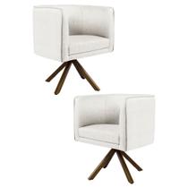 Kit 2 Poltronas Decorativas Base Giromad Madeira Betina B-443 Linho Bege - Domi Kit 2 Poltronas Decorativas Base Giromad Madeira Betina B-443 Linho Bege - Domi