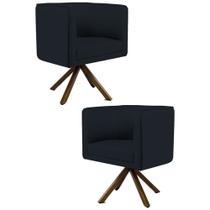 Kit 2 Poltronas Decorativas Base Giromad Madeira Betina C-05 Corano Preto - Domi Kit 2 Poltronas Decorativas Base Giromad Madeira Betina C-05 Corano Preto - Domi