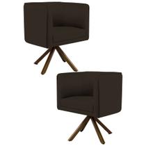 Kit 2 Poltronas Decorativas Base Giromad Madeira Betina C-34 Corano Marrom - Domi