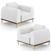 Kit 2 Poltronas Decorativas Base Gold Molino D06 PU C-12 Branco - Mpozenato Kit 2 Poltronas Decorativas Base Gold Molino D06 PU C-12 Branco - Mpozenato