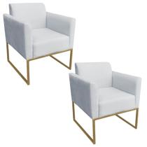 Kit 2 Poltronas Decorativas Base Industrial Dourada Maressa S10 Suede Cinza - Ibiza