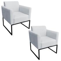 Kit 2 Poltronas Decorativas Base Industrial Preto Maressa S10 Suede Cinza - Ibiza