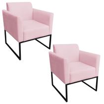 Kit 2 Poltronas Decorativas Base Industrial Preto Maressa S19 Suede Rosa Bebê - Ibiza Kit 2 Poltronas Decorativas Base Industrial Preto Maressa S19 Suede Rosa Bebê - Ibiza