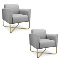 Kit 2 Poltronas Decorativas Base Industrial X Dourada Maressa S10 Suede Cinza - Ibiza