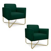 Kit 2 Poltronas Decorativas Base Industrial X Dourada Maressa S23 Suede Verde - Ibiza Kit 2 Poltronas Decorativas Base Industrial X Dourada Maressa S23 Suede Verde - Ibiza