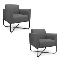 Kit 2 Poltronas Decorativas Base Industrial X Preta Maressa S08 Suede Grafite - Ibiza Kit 2 Poltronas Decorativas Base Industrial X Preta Maressa S08 Suede Grafite - Ibiza