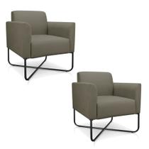 Kit 2 Poltronas Decorativas Base Industrial X Preta Maressa S12 Suede Marrom Rato - Ibiza