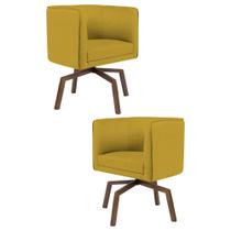 Kit 2 Poltronas Decorativas Base Ka Madeira Betina B-279 Veludo Mostarda - Domi Kit 2 Poltronas Decorativas Base Ka Madeira Betina B-279 Veludo Mostarda - Domi