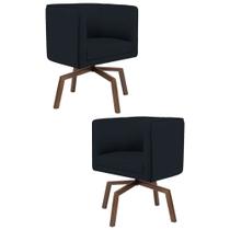 Kit 2 Poltronas Decorativas Base Ka Madeira Betina B-300 Veludo Preto - Domi Kit 2 Poltronas Decorativas Base Ka Madeira Betina B-300 Veludo Preto - Domi