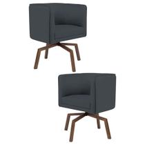 Kit 2 Poltronas Decorativas Base Ka Madeira Betina B-317 Veludo Cinza - Domi Kit 2 Poltronas Decorativas Base Ka Madeira Betina B-317 Veludo Cinza - Domi