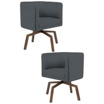 Kit 2 Poltronas Decorativas Base Ka Madeira Betina C-03 Corano Cinza - Domi Kit 2 Poltronas Decorativas Base Ka Madeira Betina C-03 Corano Cinza - Domi