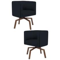Kit 2 Poltronas Decorativas Base Ka Madeira Betina C-05 Corano Preto - Domi Kit 2 Poltronas Decorativas Base Ka Madeira Betina C-05 Corano Preto - Domi