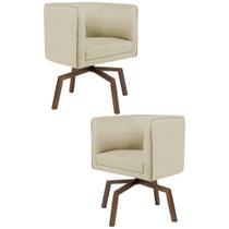 Kit 2 Poltronas Decorativas Base Ka Madeira Betina C-129 Linho Bege Claro - Domi Kit 2 Poltronas Decorativas Base Ka Madeira Betina C-129 Linho Bege Claro - Domi