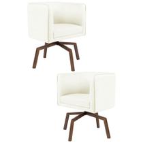 Kit 2 Poltronas Decorativas Base Ka Madeira Betina C-26 Corano Bege - Domi Kit 2 Poltronas Decorativas Base Ka Madeira Betina C-26 Corano Bege - Domi