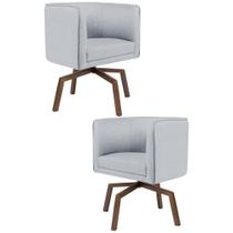 Kit 2 Poltronas Decorativas Base Ka Madeira Betina C-315 Linho Cinza - Domi Kit 2 Poltronas Decorativas Base Ka Madeira Betina C-315 Linho Cinza - Domi