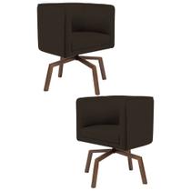 Kit 2 Poltronas Decorativas Base Ka Madeira Betina C-34 Corano Marrom - Domi Kit 2 Poltronas Decorativas Base Ka Madeira Betina C-34 Corano Marrom - Domi