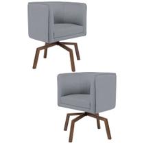Kit 2 Poltronas Decorativas Base Ka Madeira Betina C-416 Linho Cinza Escuro - Domi Kit 2 Poltronas Decorativas Base Ka Madeira Betina C-416 Linho Cinza Escuro - Domi