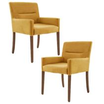 Kit 2 Poltronas Decorativas Base Madeira Angel B-279 Veludo Amarelo - Domi