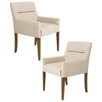 Kit 2 Poltronas Decorativas Base Madeira Angel C-129 Linho Bege Claro - Domi