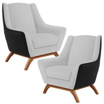Kit 2 Poltronas Decorativas Base Madeira Juliet D02 Corano Preto C-05 Linho Cinza D-315 - Lyam Decor Kit 2 Poltronas Decorativas Base Madeira Juliet D02 Corano Preto C-05 Linho Cinza D-315 - Lyam Decor