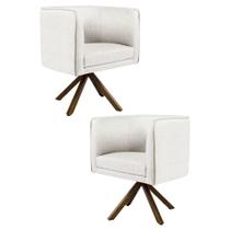 Kit 2 Poltronas Decorativas Base Madeira Linho Flocos