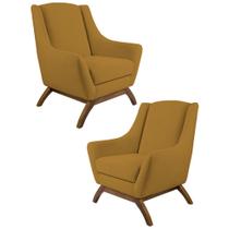 Kit 2 Poltronas Decorativas Base Manu Madeira Juliet B-260 Veludo Mostarda - Domi Kit 2 Poltronas Decorativas Base Manu Madeira Juliet B-260 Veludo Mostarda - Domi