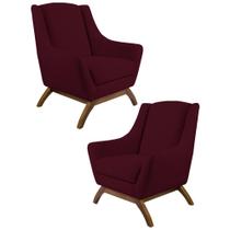 Kit 2 Poltronas Decorativas Base Manu Madeira Juliet B-278 Veludo Marsala - Domi