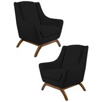 Kit 2 Poltronas Decorativas Base Manu Madeira Juliet B-300 Veludo Preto - Domi Kit 2 Poltronas Decorativas Base Manu Madeira Juliet B-300 Veludo Preto - Domi