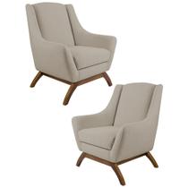 Kit 2 Poltronas Decorativas Base Manu Madeira Juliet C-129 Linho Bege - Domi Kit 2 Poltronas Decorativas Base Manu Madeira Juliet C-129 Linho Bege - Domi
