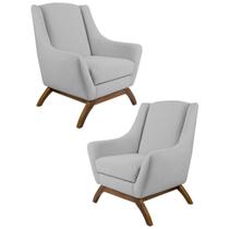 Kit 2 Poltronas Decorativas Base Manu Madeira Juliet C-316 Linho Cinza - Domi Kit 2 Poltronas Decorativas Base Manu Madeira Juliet C-316 Linho Cinza - Domi